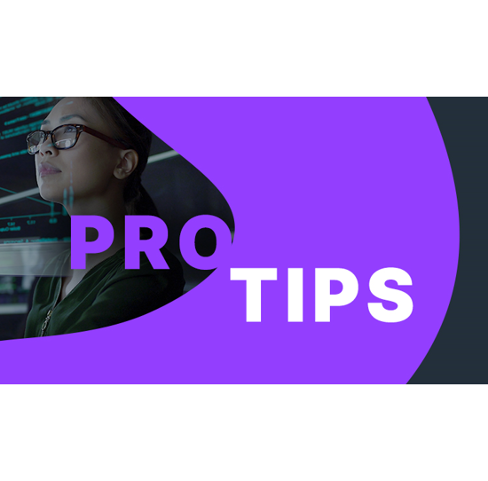 Woman viewing computer code alongside these words: Pro Tips.