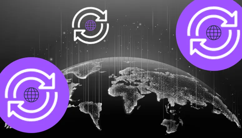 Illustration of globe overlaid with circular arrows.