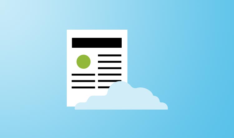 Color illustration of a newspaper on a cloud.