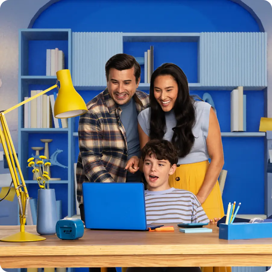 Family viewing laptop PC screen