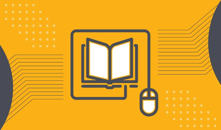 color illustration of a book and keyboard mouse