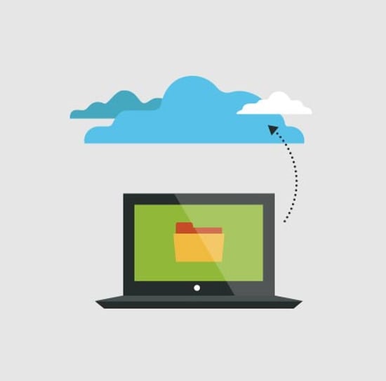 Color illustration of a computer screen under a cloud.