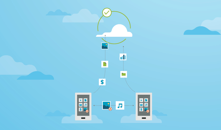 color illustration of cloud connecting to mobile phones