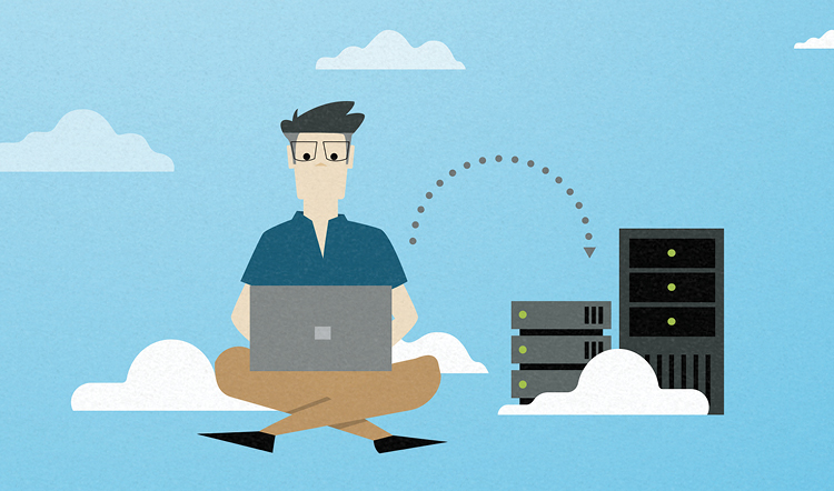 color illustration of computer user on a cloud