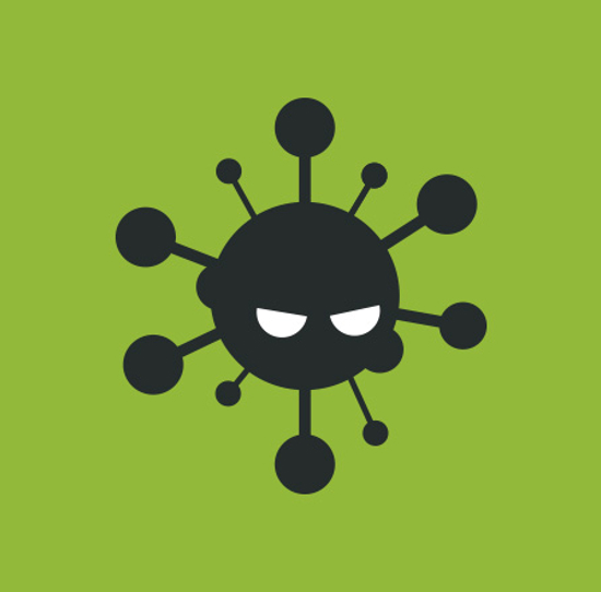 Color illustration depicting a computer virus.