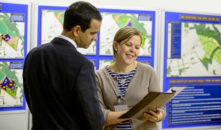 man and woman talking