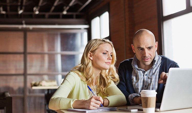 man and woman talking