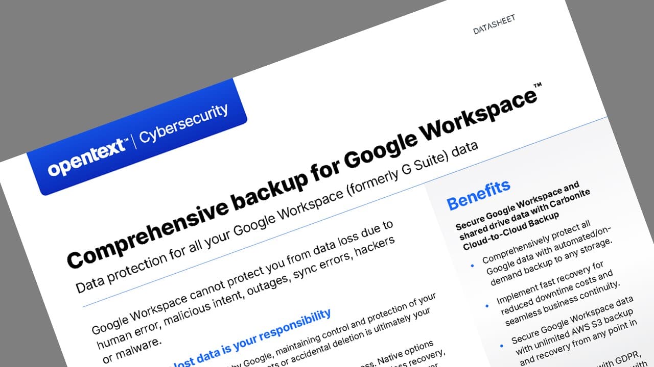 Datasheet with details on Comprehensive backup for Google Workspace