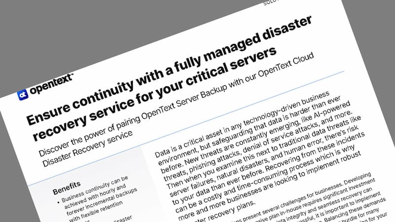 OpenText | Solution Overview | Ensure continuity with a fully managed disaster recovery service for your critical servers