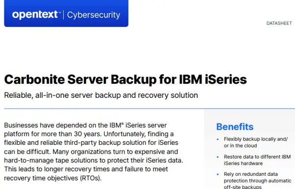 Date sheet for Carbonite Backup for IBM iSeries