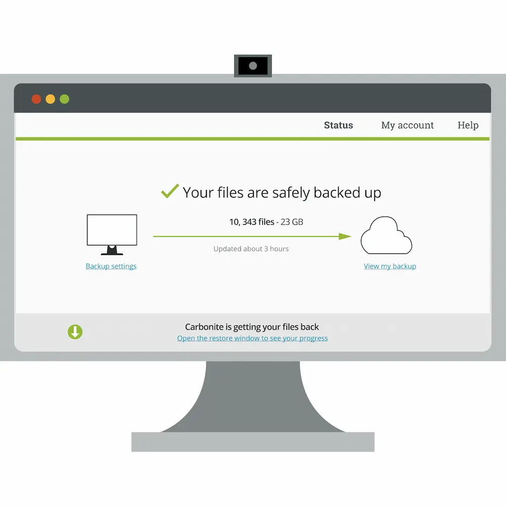 Computer screenshot with this text: Your files are safely backed up.
