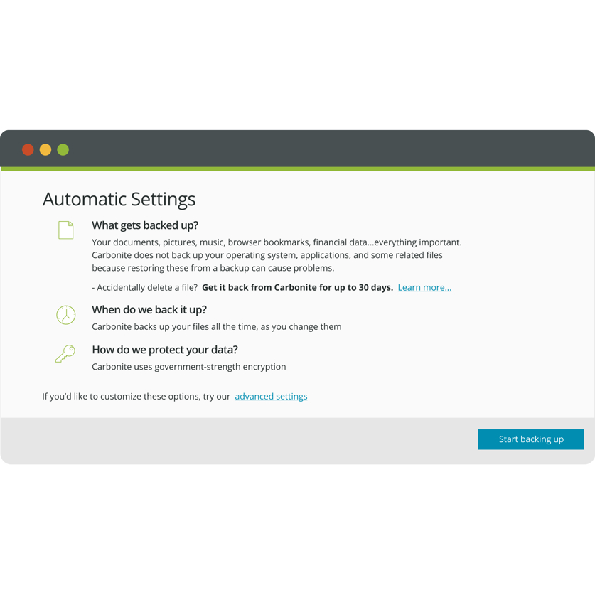 Progress screen showing FAQs for automatic settings.