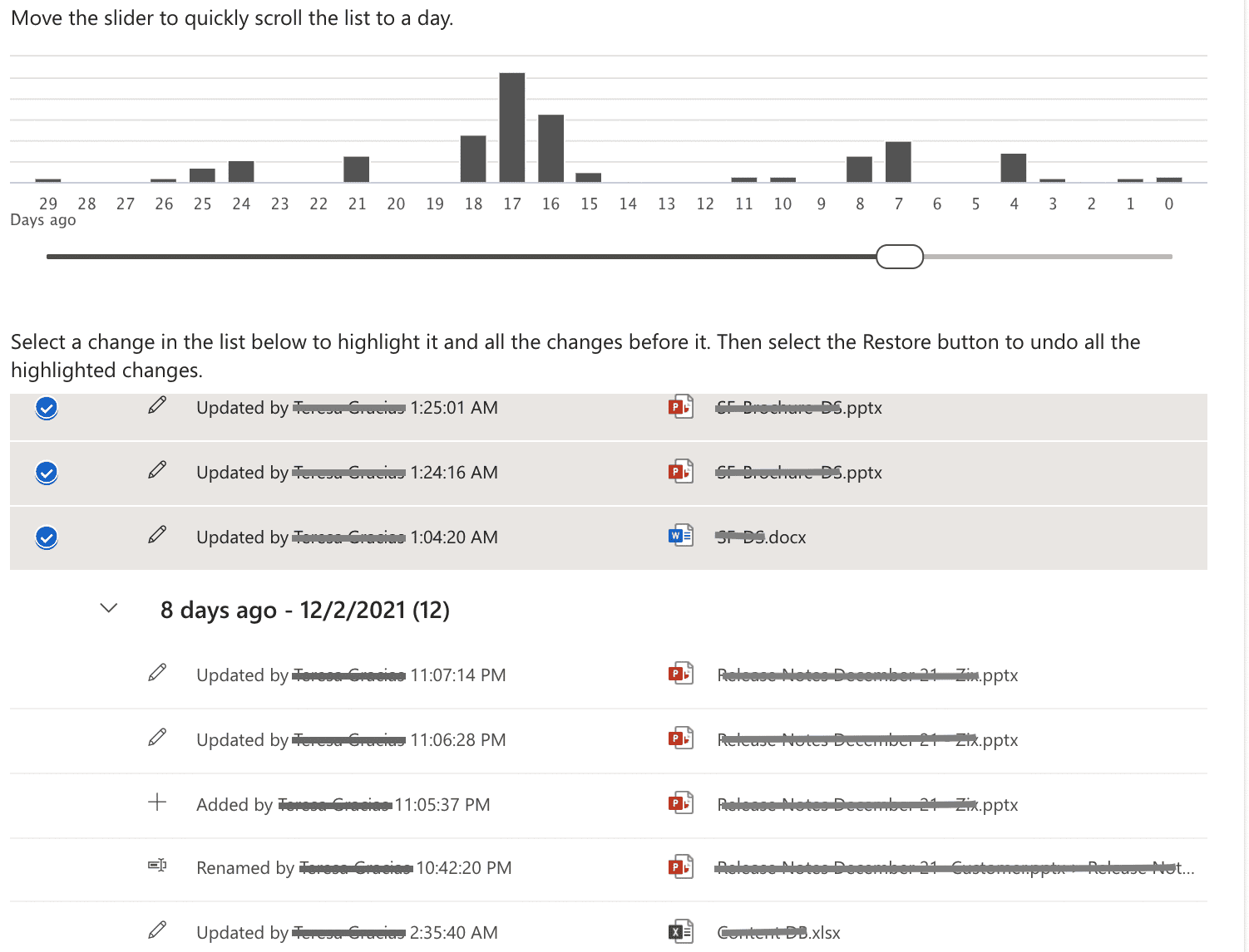 File version history and change tracking in backup software