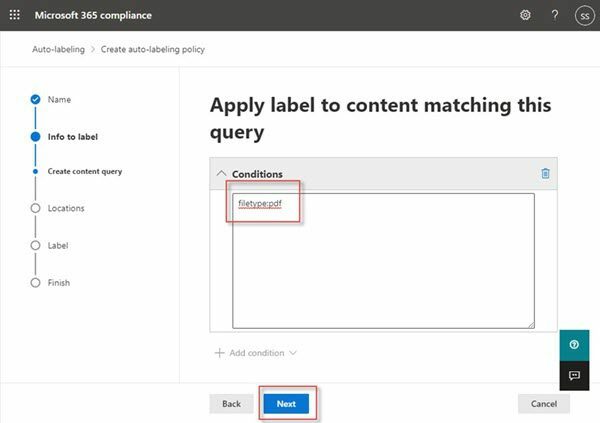 Microsoft 365 auto-labeling policy creating content query for PDF files