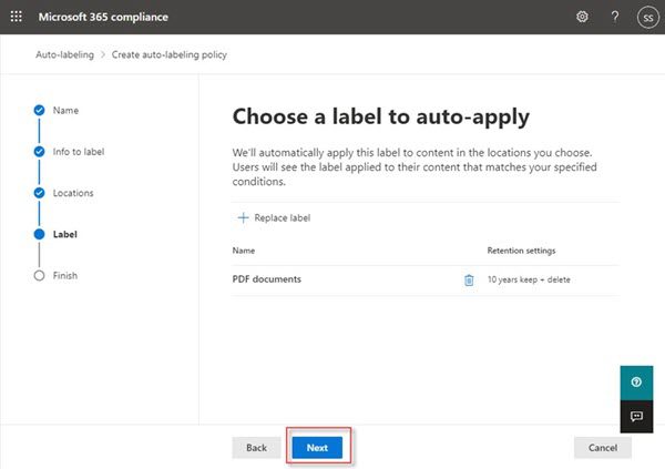 Microsoft 365 auto-labeling policy: Choose label for PDF documents retention